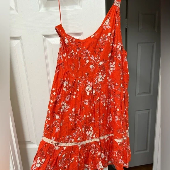 Free People All Mine One-Shoulder Mini Dress | Cherry Combo | Size L - Picture 10 of 11